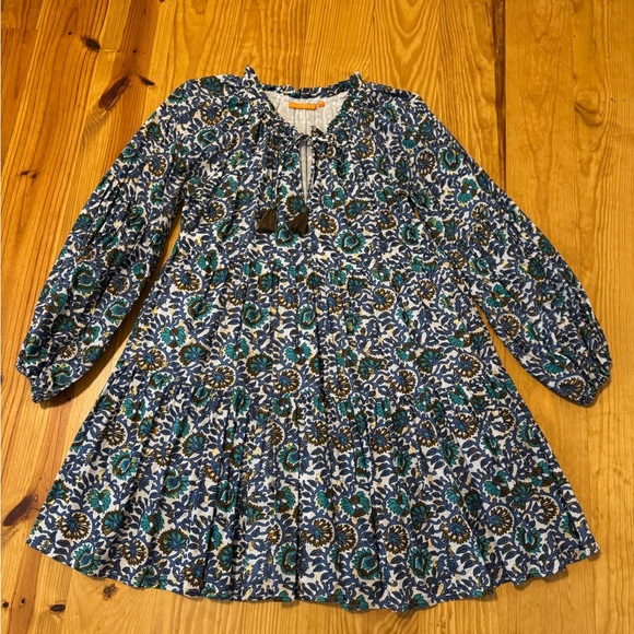 OLIPHANT Metallic Clip Balloon Sleeve Tip Split Neck Mini Dress SZ Medium Blue - Picture 4 of 10